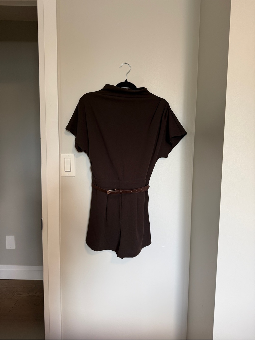 Cider Brown Short Sleeve Belted Romper